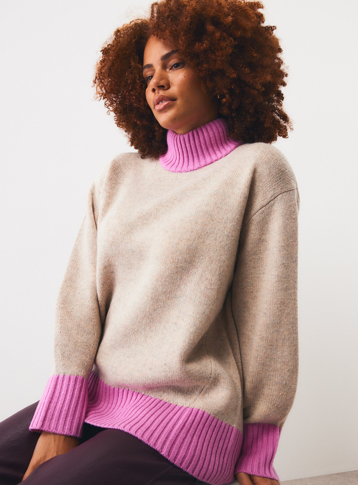 Multi-Coloured Pure Lambswool High Neck Jumper XS - Image 2 thumbnail